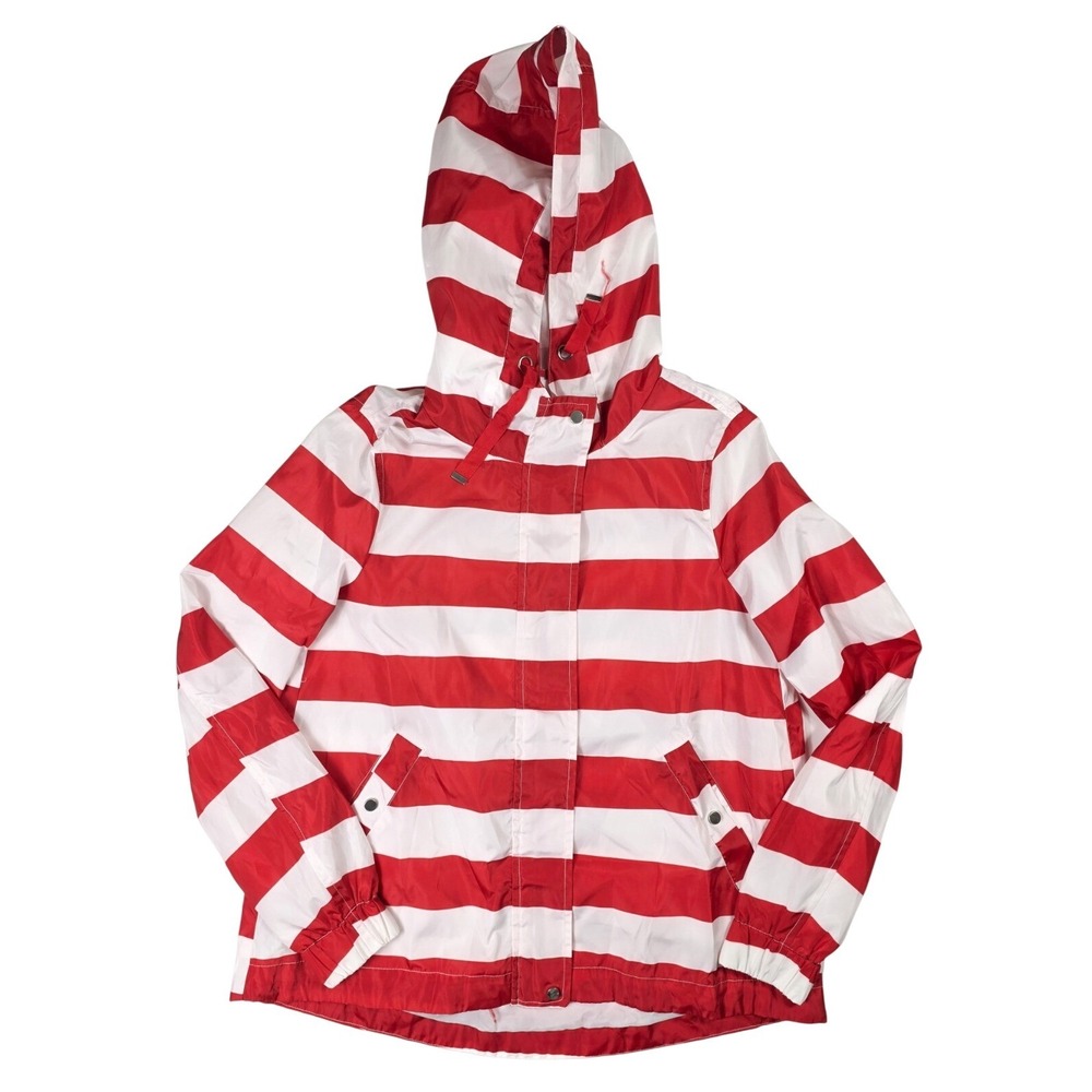 Copper Key Red White Striped Hooded Rain Coat Jacket Women's Size‎ Small